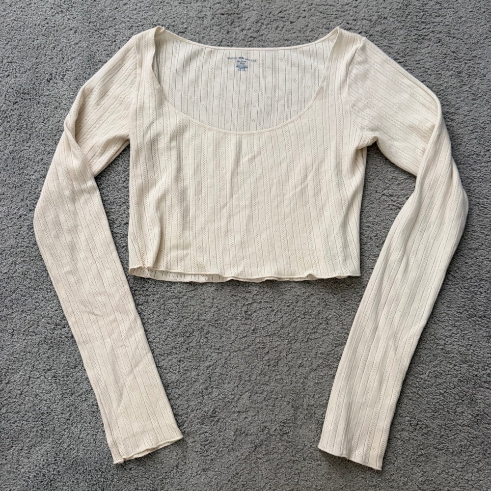 Brandy Melville Pointelle Crop Cream Long Sleeve